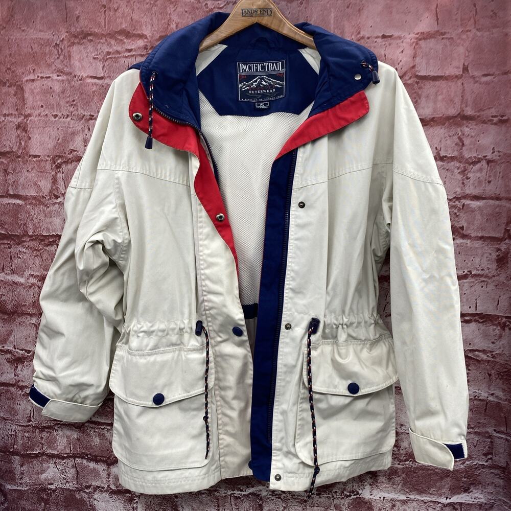 Vintage Pacific Trail, Women’s trail jacket with hood size Cream, Blue Size S